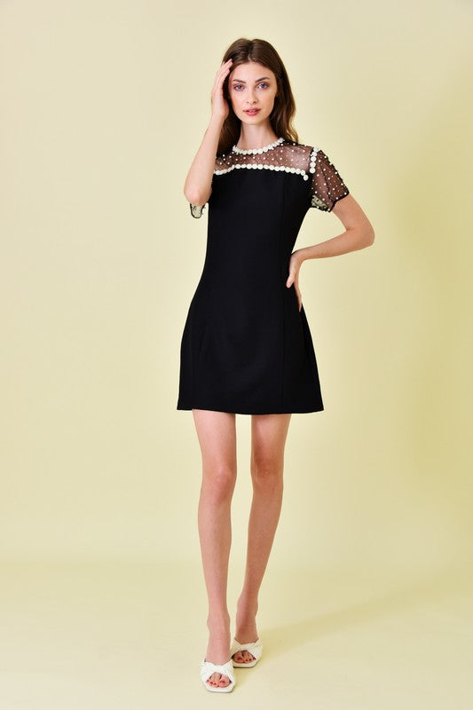 Black Pearl Tulle Sheer Dress
