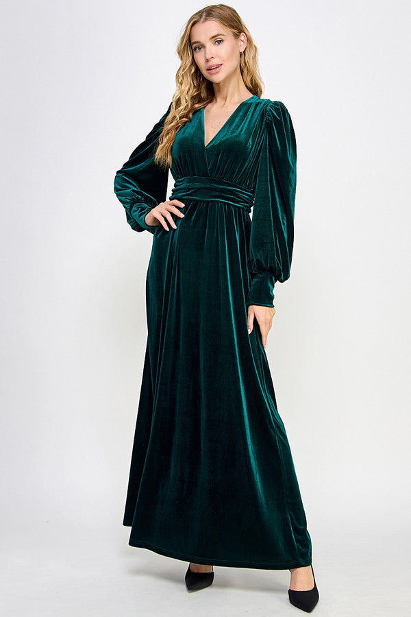 LAST ONE FINAL SALE Hunter Green Velvet Maxi Dress