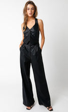 Load image into Gallery viewer, FINAL SALE Black Pleather Halter Jumpsuit
