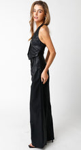 Load image into Gallery viewer, FINAL SALE Black Pleather Halter Jumpsuit
