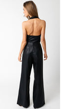 Load image into Gallery viewer, FINAL SALE Black Pleather Halter Jumpsuit
