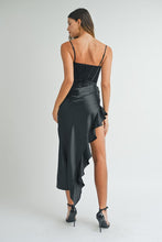 Load image into Gallery viewer, LAST ONE FINAL SALE Black Satin Bustier Side Ruffle Dress
