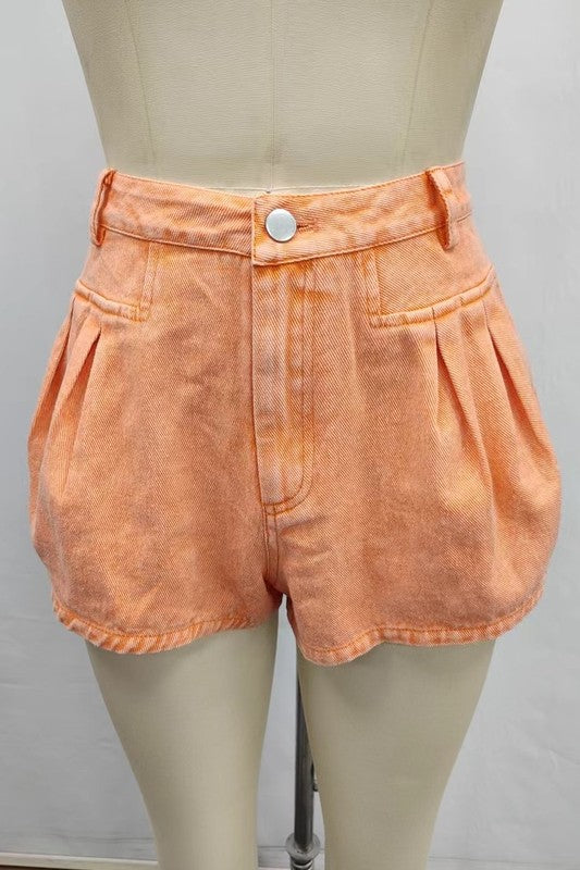 LAST PAIR Orange Wash Flare Pleated Shorts