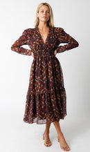 Load image into Gallery viewer, NEWEST ARRIVAL Brown/Purple Geometric Print Midi Dress
