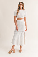 Load image into Gallery viewer, NEWEST ARRIVAL White Pointelle Knit Midi Skirt Set
