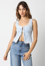 Load image into Gallery viewer, NEWEST ARRIVAL Blue/White Eyelet Open Front Top
