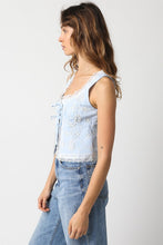 Load image into Gallery viewer, NEWEST ARRIVAL Blue/White Eyelet Open Front Top
