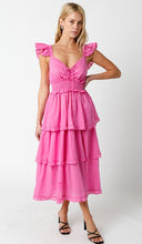 Load image into Gallery viewer, NEWEST ARRIVAL Pink Ruffle Tiered Midi Dress
