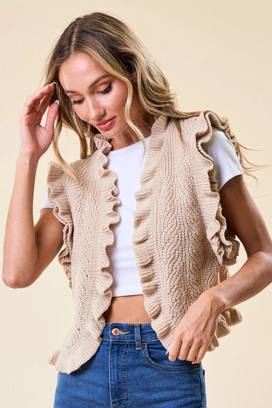 FINAL SALE Tan or Mauve Ruffle Knit Vest
