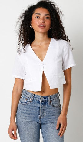 NEWEST ARRIVAL White Open Front Crop Top