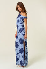 Load image into Gallery viewer, Blue Leaf Print Mesh Cut Out Maxi Dress
