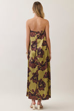 Load image into Gallery viewer, NEWEST ARRIVAL *PREORDER 10/6* Chartreuse Olive Green/Brown Bold Floral Strapless Maxi Dress

