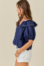 Load image into Gallery viewer, NEWEST ARRIVAL *LAST ONE* Navy/White Scalloped Blouse
