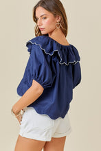 Load image into Gallery viewer, NEWEST ARRIVAL *LAST ONE* Navy/White Scalloped Blouse
