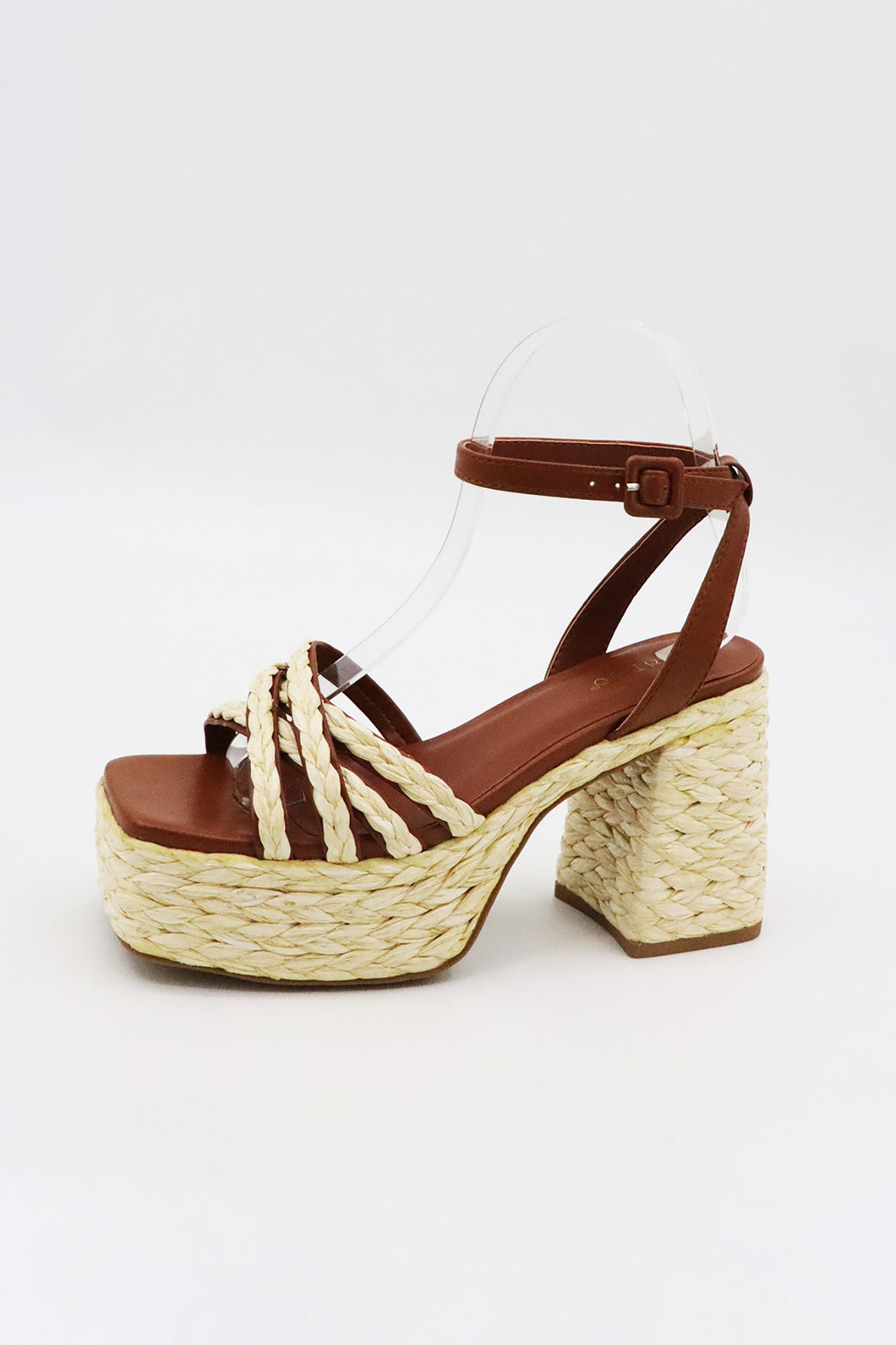 NEWEST ARRIVAL Chestnut Raffia Chunky Platform Heels