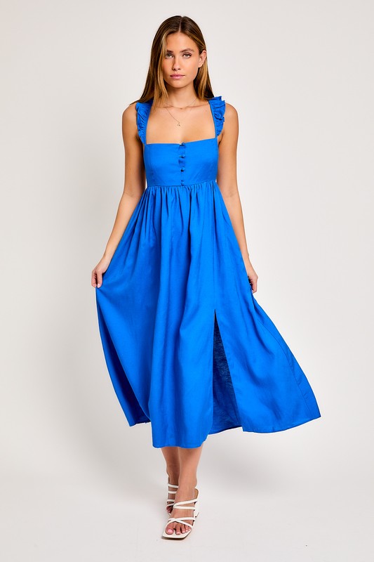 NEWEST ARRIVAL Royal Blue Linen Midi Dress
