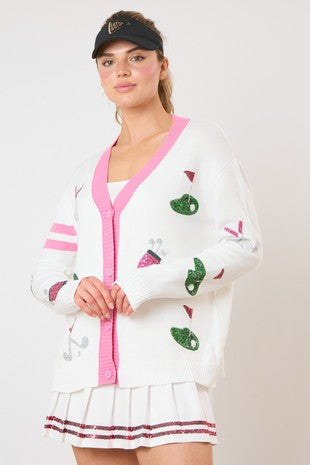 White/Pink Sequin Golf Cardigan