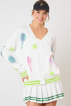 Load image into Gallery viewer, FINAL SALE White Sequin Pickleball Knit Cardigan
