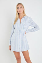 Load image into Gallery viewer, LAST ONE FINAL SALE Blue Striped Button Down Mini Shirt Dress
