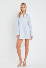Load image into Gallery viewer, LAST ONE FINAL SALE Blue Striped Button Down Mini Shirt Dress
