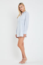 Load image into Gallery viewer, LAST ONE FINAL SALE Blue Striped Button Down Mini Shirt Dress
