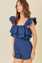 Load image into Gallery viewer, Navy Ruffle Top Romper
