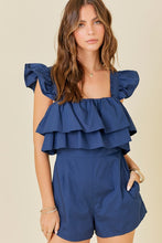 Load image into Gallery viewer, Navy Ruffle Top Romper
