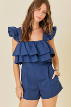 Load image into Gallery viewer, Navy Ruffle Top Romper
