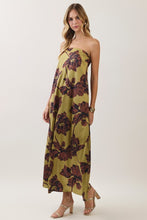 Load image into Gallery viewer, NEWEST ARRIVAL *PREORDER 10/6* Chartreuse Olive Green/Brown Bold Floral Strapless Maxi Dress
