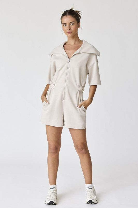 NEWEST ARRIVAL Tan or Black Front Zip Athletic Romper
