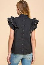 Load image into Gallery viewer, NEWEST ARRIVAL Black Flutter Sleeve Blouse

