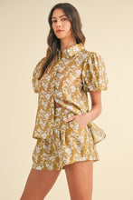 Load image into Gallery viewer, LAST ONE FINAL SALE Mustard Floral Puff Sleeve Shorts Set
