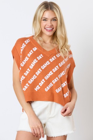 NEWEST ARRIVAL Orange Sequin Game Day Sweater Vest