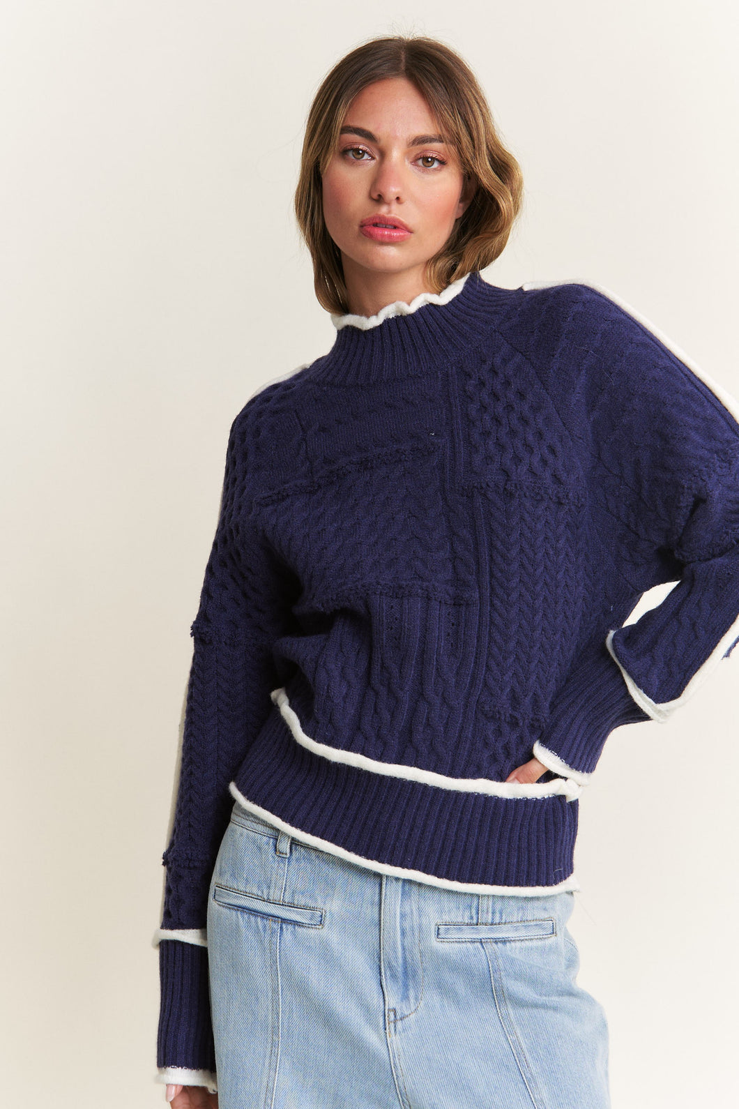 NEWST ARRIVAL Navy Cable Knit Sweater