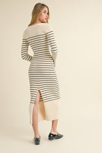Load image into Gallery viewer, LAST ONE Ivory/Black Striped Fitted Knit Midi Dress
