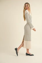 Load image into Gallery viewer, LAST ONE Ivory/Black Striped Fitted Knit Midi Dress
