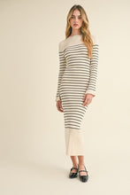 Load image into Gallery viewer, LAST ONE Ivory/Black Striped Fitted Knit Midi Dress
