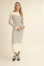 Load image into Gallery viewer, LAST ONE Ivory/Black Striped Fitted Knit Midi Dress
