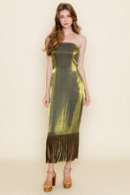 Load image into Gallery viewer, Metallic Green Tube Fringe Midi Dress
