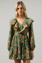 Load image into Gallery viewer, LAST ONE Teal/Mustard Fall Floral Ruffle Dress
