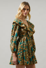 Load image into Gallery viewer, LAST ONE Teal/Mustard Fall Floral Ruffle Dress
