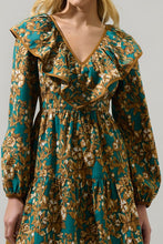 Load image into Gallery viewer, LAST ONE Teal/Mustard Fall Floral Ruffle Dress
