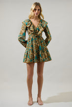 Load image into Gallery viewer, LAST ONE Teal/Mustard Fall Floral Ruffle Dress
