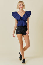 Load image into Gallery viewer, LAST ONE FINAL SALE Navy Dramatic Flutter Sleeve Blouse
