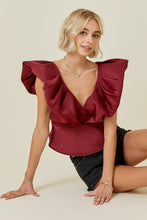 Load image into Gallery viewer, FINAL SALE Crimson Red Dramatic Flutter Sleeve Blouse
