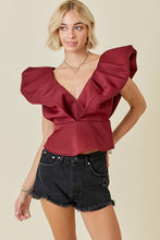 Load image into Gallery viewer, FINAL SALE Crimson Red Dramatic Flutter Sleeve Blouse
