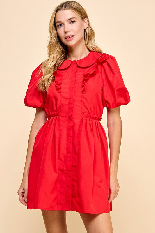 LAST ONE Peter Pan Puff Sleeve Game Day Dress