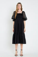 Load image into Gallery viewer, NEWEST ARRIVAL Black Organza Sleeve Midi Dress
