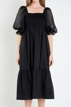 Load image into Gallery viewer, NEWEST ARRIVAL Black Organza Sleeve Midi Dress
