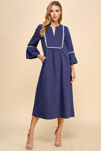 Load image into Gallery viewer, LAST ONE Navy Scallop Trim Midi Dress
